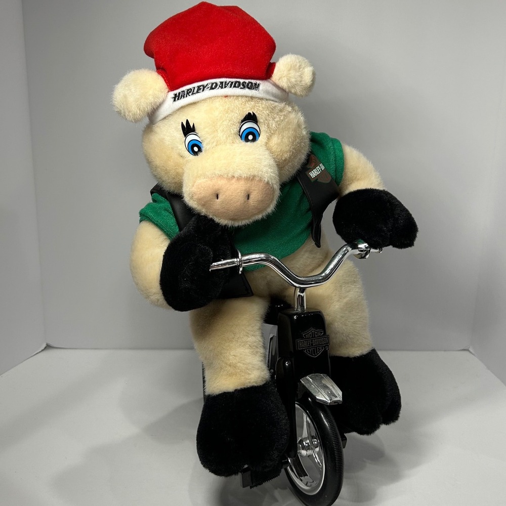Vintage 1999 Harley-Davidson Santa Biker Pig Hog Plush Animated Tricycle Works